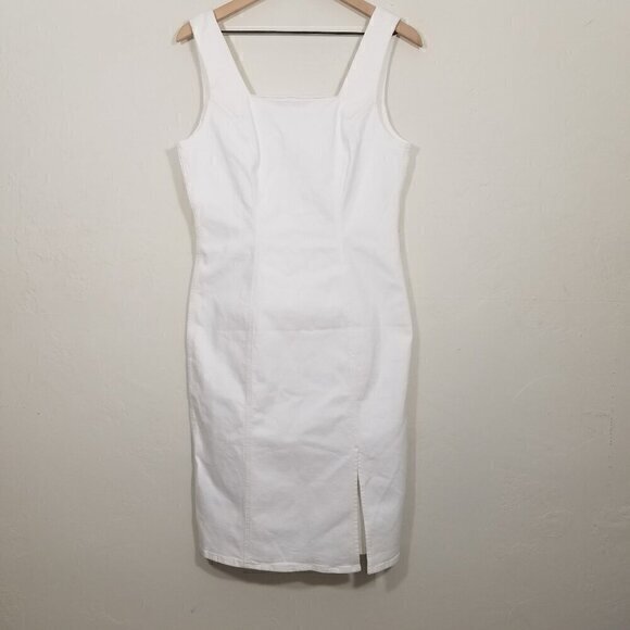 white denim dress j crew j crew Trademark White Denim Button Down Midi Vintage Style Dress Size 2
